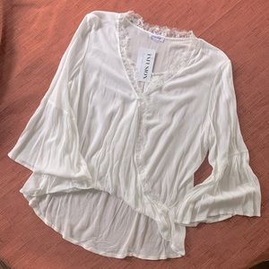 NWT Lace Trimmed Faux Wrap Top